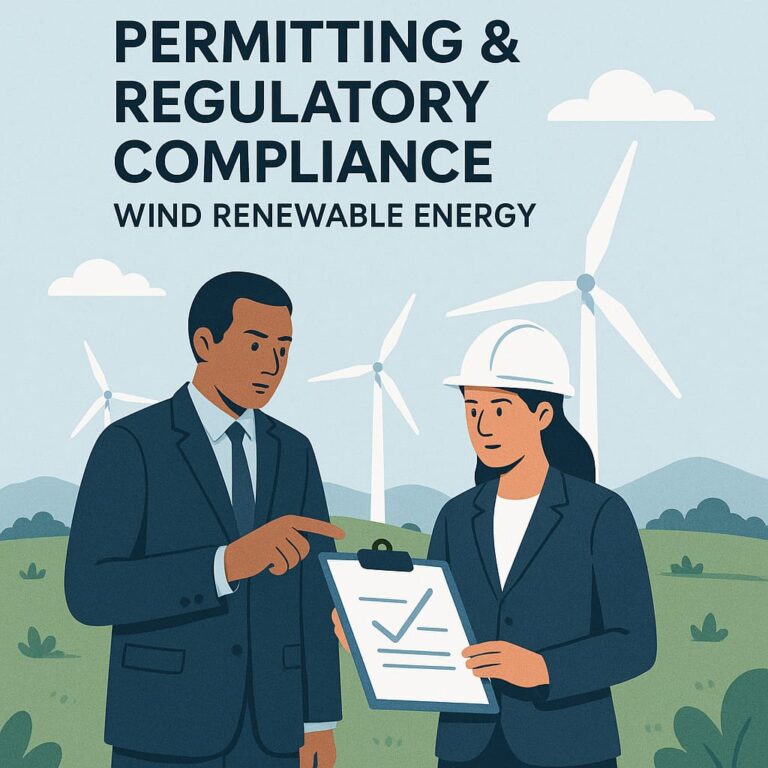 Wind turbine silhouette against a colorful sunrise background